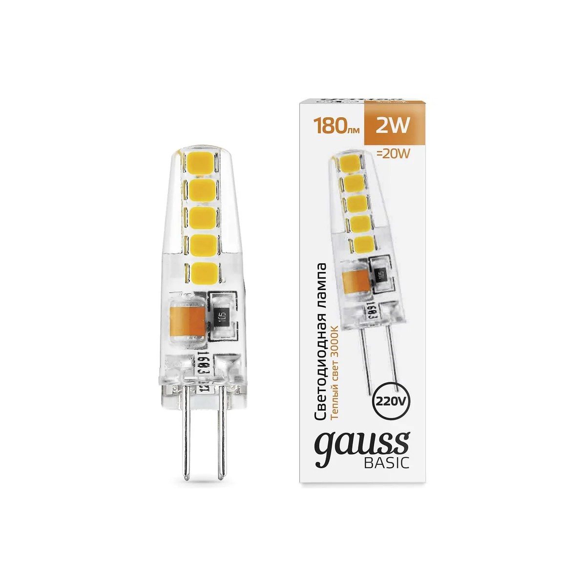 Где купить Лампа Gauss Basic G4 AC220-240V 2W 180lm 3000K силикон LED Gauss 