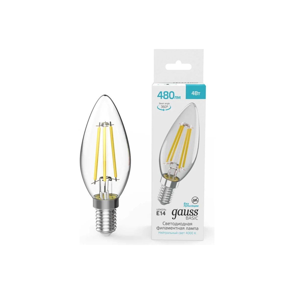 Где купить Лампа Gauss Basic Filament Свеча 4W 480lm 4000K E14 LED Gauss 