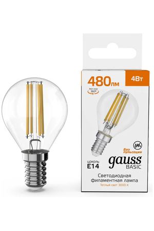 Лампа Gauss Basic Filament Шар 4W 480lm 3000K E14 LED
