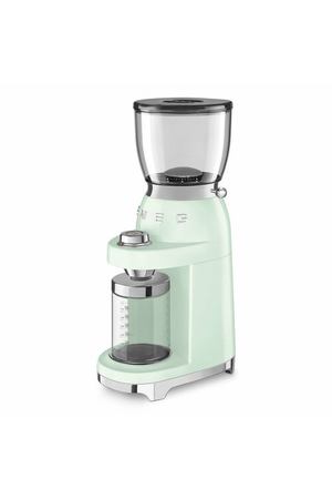 Кофемолка Smeg CGF11PGEU, пастельный зеленый, 150 Вт, 30 степеней помола, Евровилка, многофункциональная, с коническими жерновами