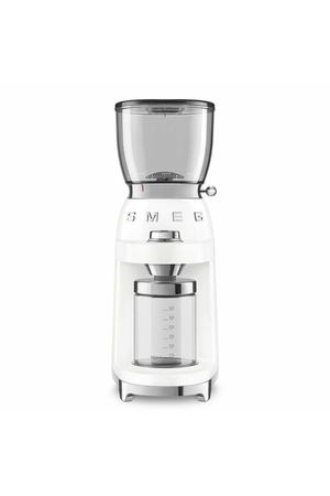 Кофемолка Smeg CGF11WHEU, белый, 150 Вт, 30 степеней помола, Евровилка, многофункциональная, с коническими жерновами