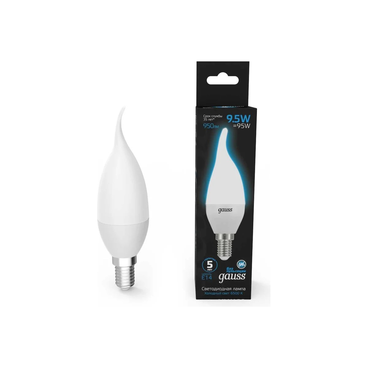 Где купить Лампа Gauss Свеча на ветру 9.5W 950lm 6500K E14 LED Gauss 