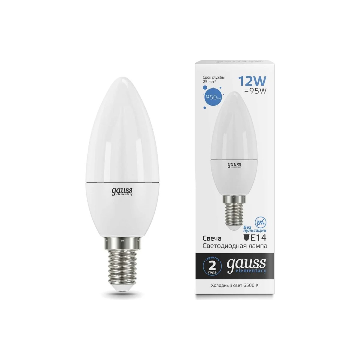 Где купить Лампа Gauss Elementary Свеча 12W 950lm 6500K Е14 LED Gauss 