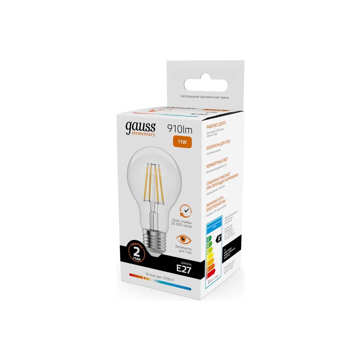 Где купить Лампа Gauss Filament Elementary А60 11W 910lm 2700К Е27 LED Gauss 