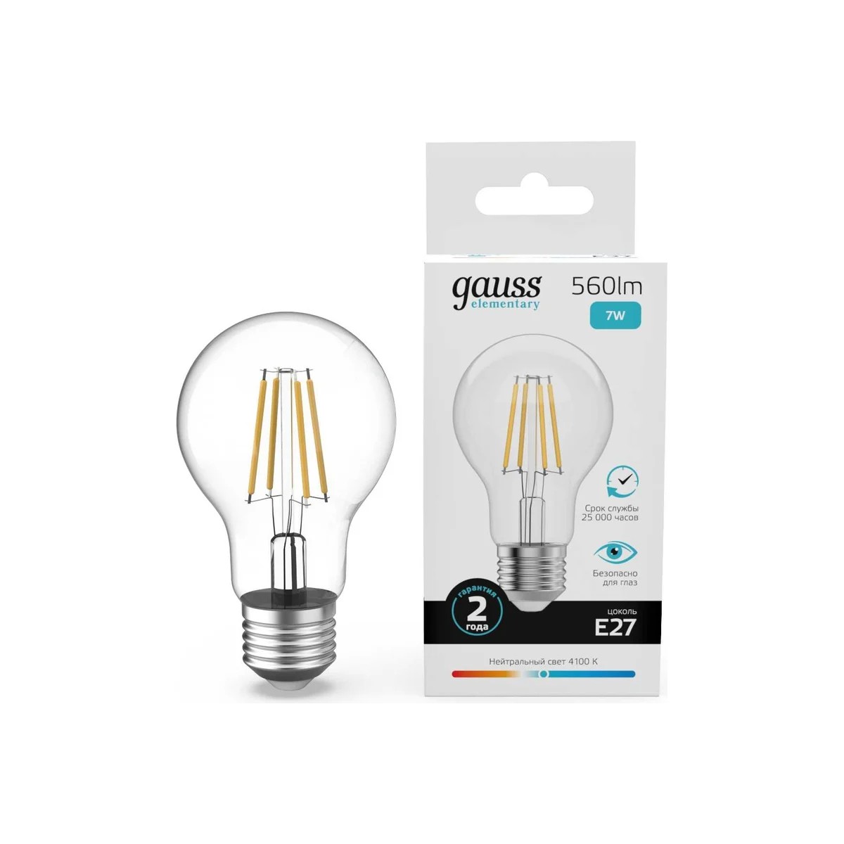 Где купить Лампа Gauss Filament Elementary А60 7W 560lm 4100К Е27 LED Gauss 