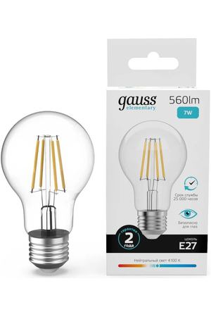 Лампа Gauss Filament Elementary А60 7W 560lm 4100К Е27 LED