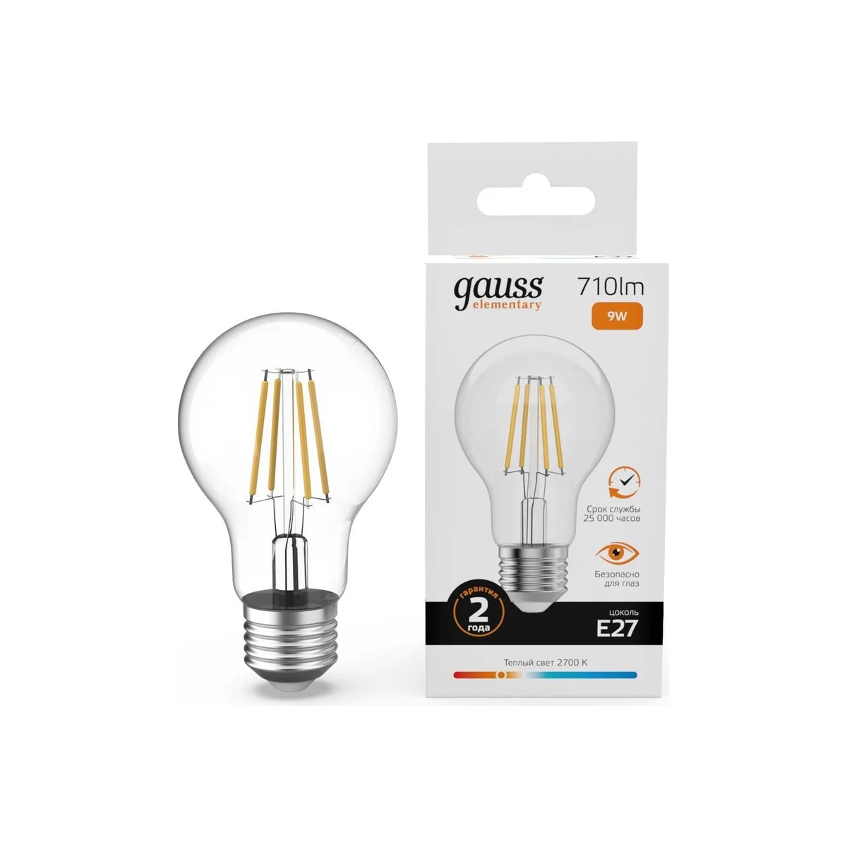 Где купить Лампа Gauss Filament Elementary А60 9W 710lm 2700К Е27 LED Gauss 