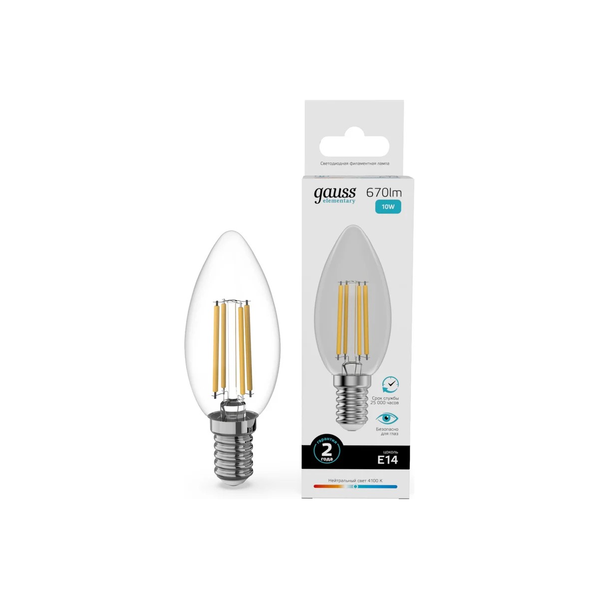 Где купить Лампа Gauss Filament Elementary Свеча 10W 670lm 4100К Е14 LED Gauss 