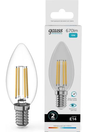 Лампа Gauss Filament Elementary Свеча 10W 670lm 4100К Е14 LED
