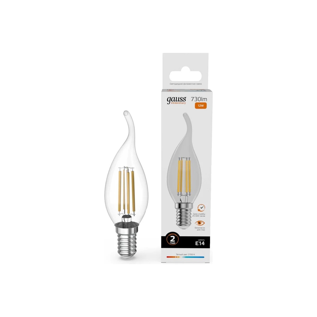 Где купить Лампа Gauss Filament Elementary Свеча на ветру 12W 730lm 2700К Е14 LED Gauss 