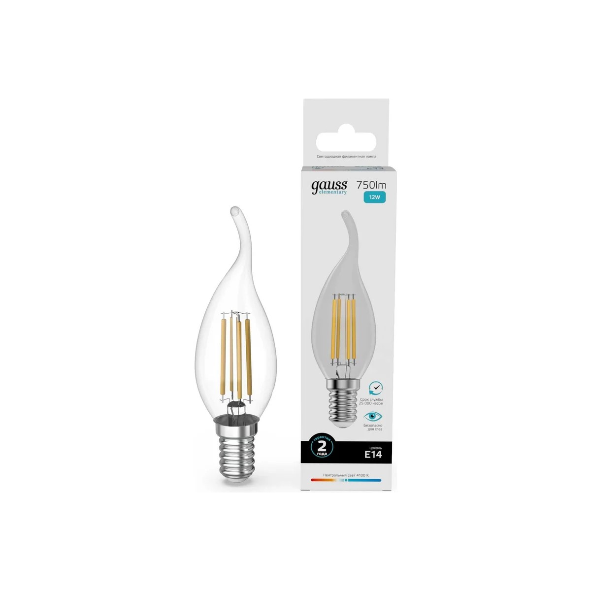 Где купить Лампа Gauss Filament Elementary Свеча на ветру 12W 750lm 4100К Е14 LED Gauss 