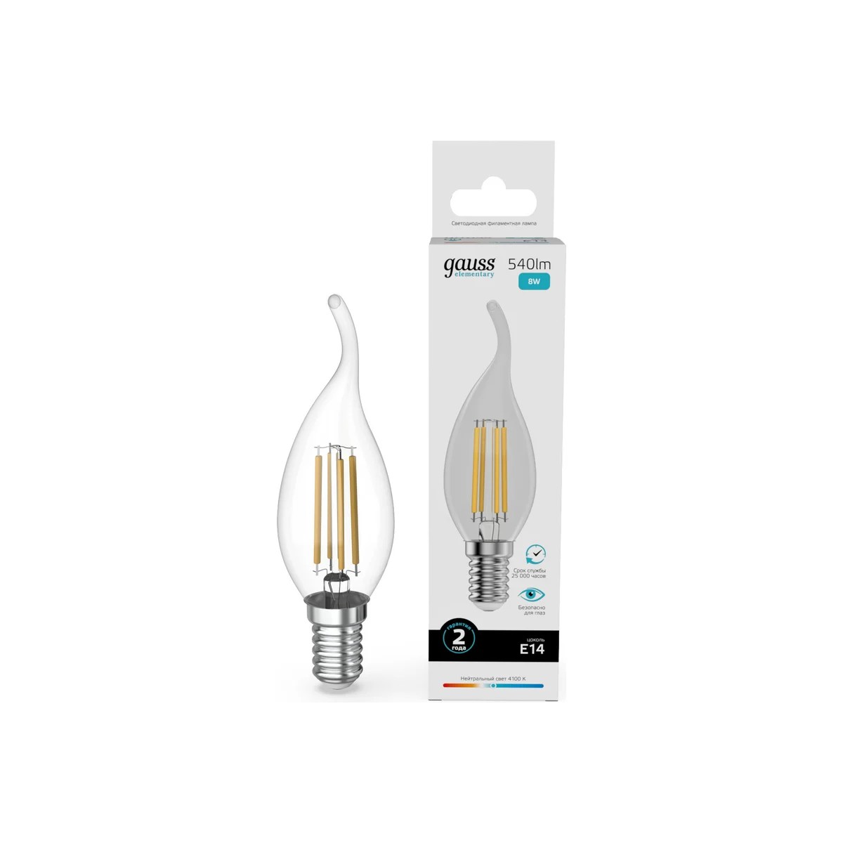 Где купить Лампа Gauss Filament Elementary Свеча на ветру 8W 540lm 4100К Е14 LED Gauss 