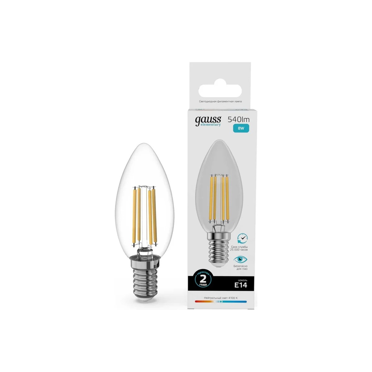 Где купить Лампа Gauss Filament Elementary Свеча 8W 540lm 4100К Е14 LED Gauss 