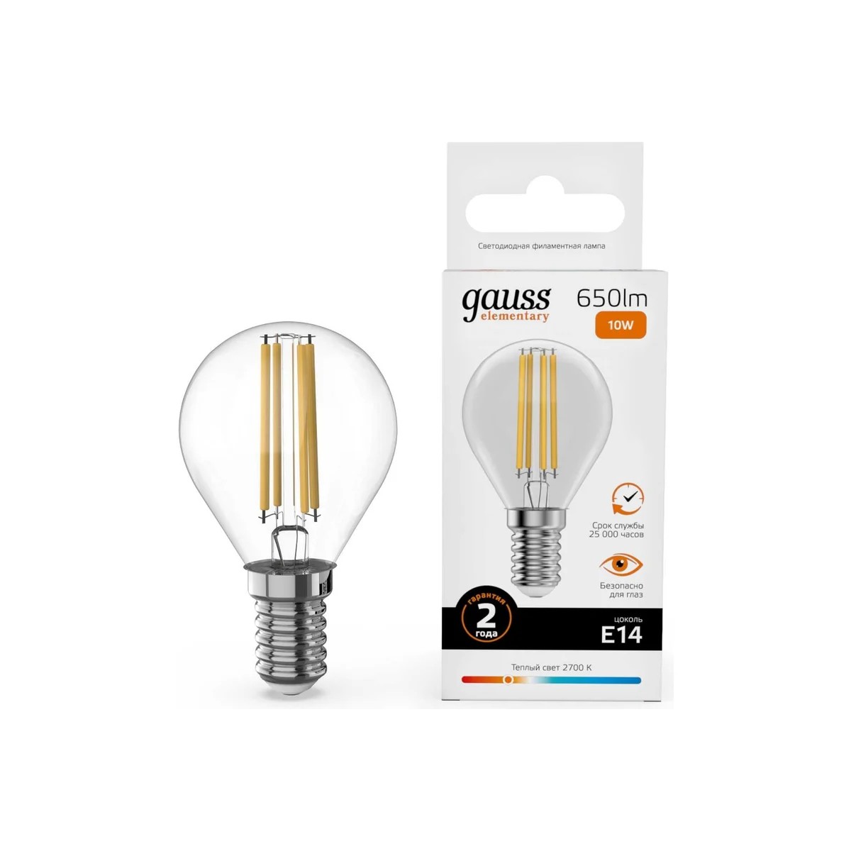 Где купить Лампа Gauss Filament Elementary Шар 10W 650lm 2700К Е14 LED Gauss 