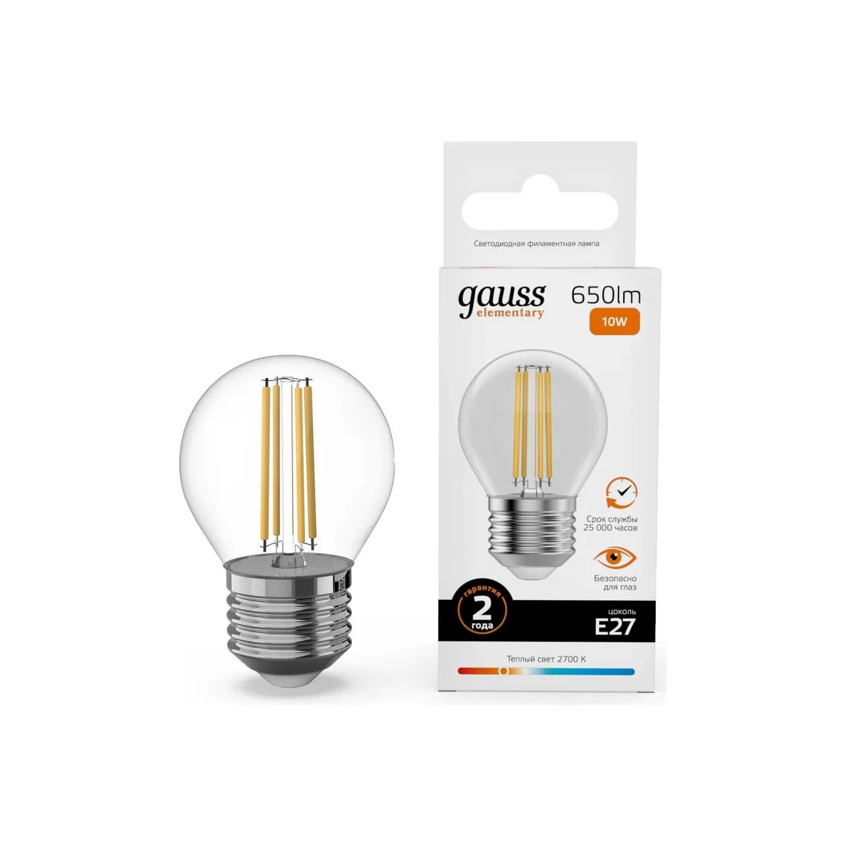 Где купить Лампа Gauss Filament Elementary Шар 10W 650lm 2700К Е27 LED Gauss 