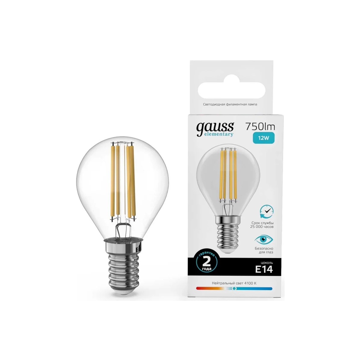 Где купить Лампа Gauss Filament Elementary Шар 12W 750lm 4100К Е14 LED Gauss 