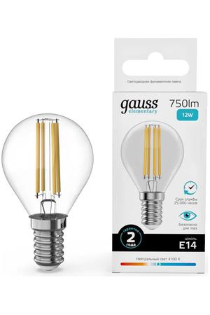 Лампа Gauss Filament Elementary Шар 12W 750lm 4100К Е14 LED