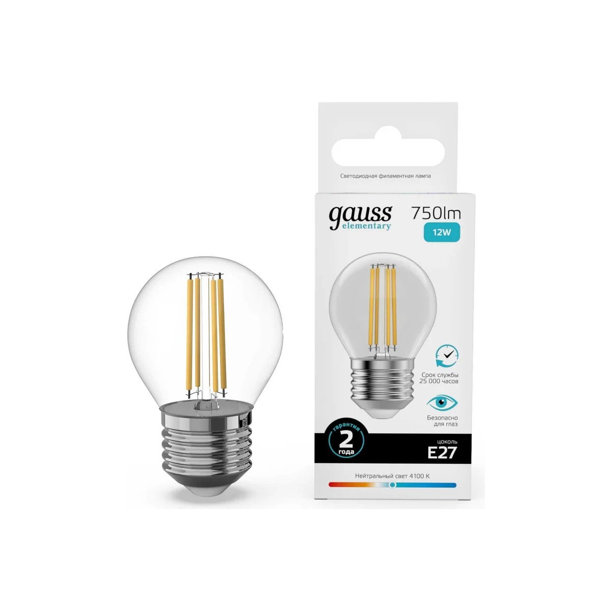 Где купить Лампа Gauss Filament Elementary Шар 12W 750lm 4100К Е27 LED Gauss 