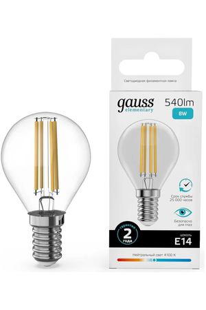 Лампа Gauss Filament Elementary Шар 8W 540lm 4100К Е14 LED
