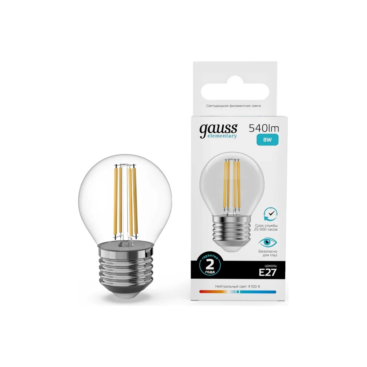 Где купить Лампа Gauss Filament Elementary Шар 8W 540lm 4100К Е27 LED Gauss 