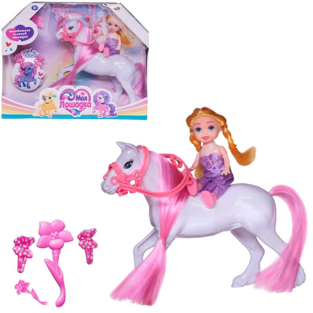 Где купить Лошадка и девочка-наездница ABtoys 3 вида (PT-01459/сиреневая) в ассортименте ABtoys