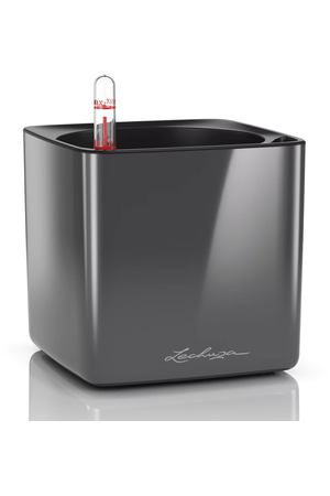 Кашпо с автополивом Lechuza Cube Glossy антрацитовый блестящий 14x14x14 см