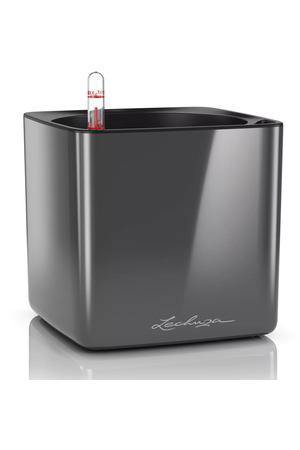 Кашпо с автополивом Lechuza Cube Glossy антрацитовый блестящий 17x17x16 см
