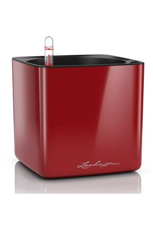 Кашпо с автополивом Lechuza Cube Glossy ярко-красный блестящий 17x17x16 см